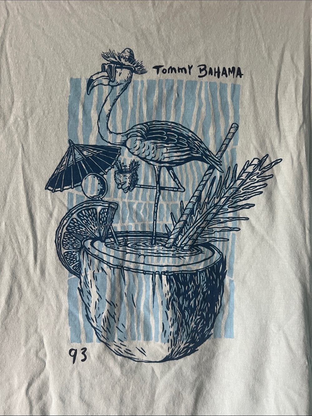 Tommy Bahama Mint Tee with Blue Tropical Flamingo & Coconut cocktail Graphic